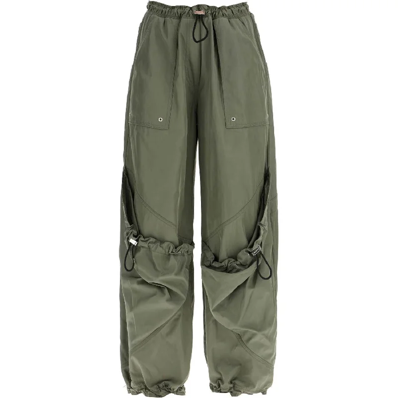 The Attico wide leg high-waisted pants with adjustable elastic in military green Slim-Fit Khaki Pants
