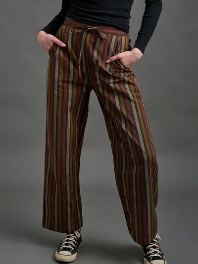 Emmy Drawstring Pant (Chocolate Stripe) Relaxed Linen Pants
