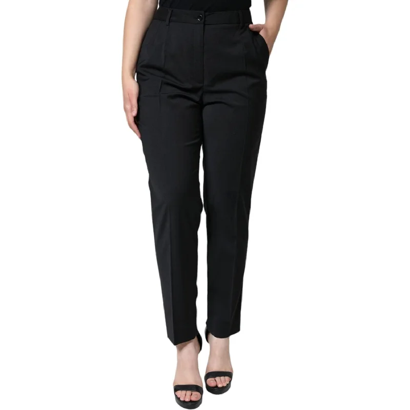 Dolce & Gabbana Black High Waist Tapered Women Pants Relaxed Casual Leggings