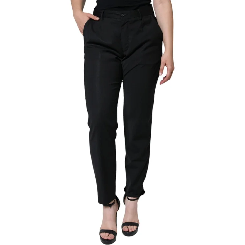 Dolce & Gabbana Black Polyester High Waist Tapered Pants Modern Bootcut Pants