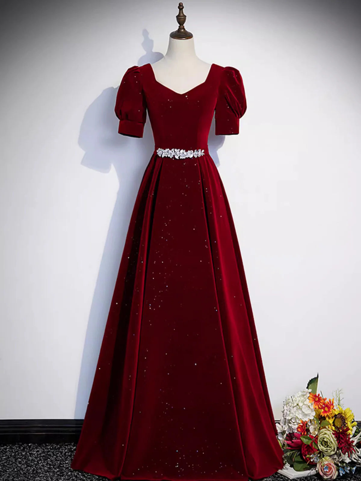 Wine Red Velvet Short Sleeves Prom Dress, Wine Red A-line Party Dress MD7612 Tunics Wedding white Wine Red Velvet Short Sleeves Prom Dress, Wine Red A-line Party Dress MD7612 Tunics Wedding white