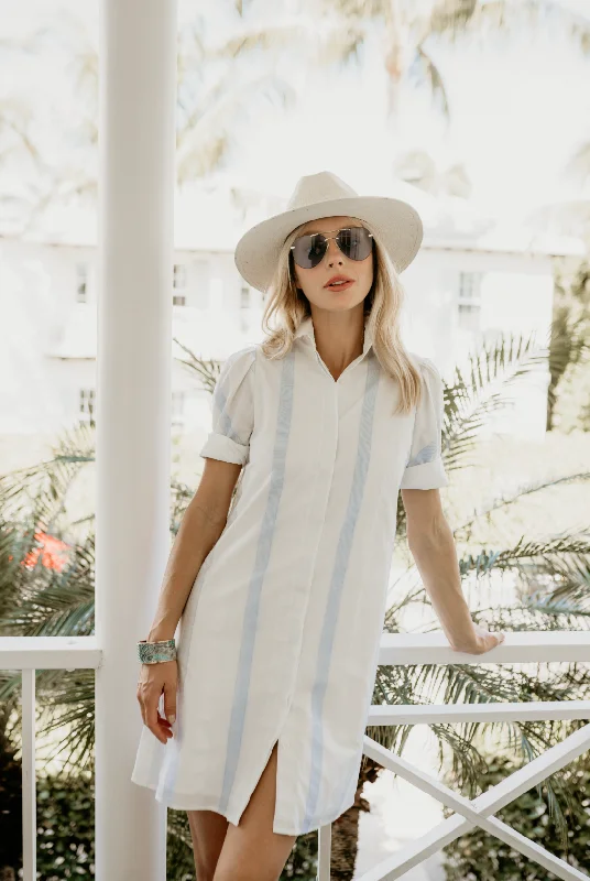 Tracy Dress in White with Blue Stripe Tunics Favorite customer