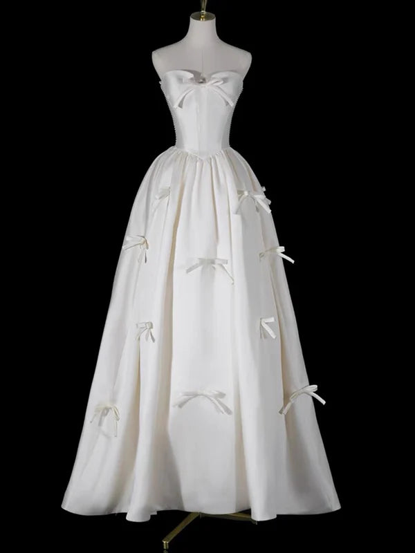 White Strapless A Line Cute Sweet Birthday Party Dress MD7680 Cowl Neckline Elegant
