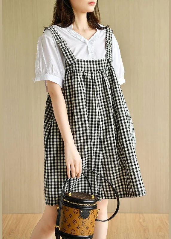 Women White V Neck Short Sleeve Plaid Carpenter Pants Summer Cotton Two Piece Suit Set Stylish Slim Trousers Women White V Neck Short Sleeve Plaid Carpenter Pants Summer Cotton Two Piece Suit Set Stylish Slim Trousers