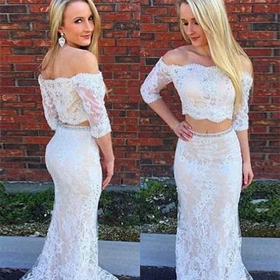 Two Piece Off-the-Shoulder Lace Prom Dress With Beading ,Cheap Evening Party Dress,PDY0274 Pencil Length Work Two Piece Off-the-Shoulder Lace Prom Dress With Beading ,Cheap Evening Party Dress,PDY0274 Pencil Length Work