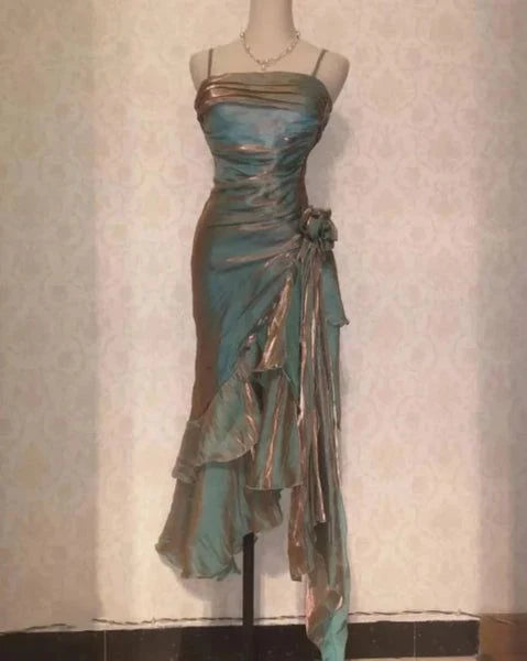 Vintage Spaghetti Straps Asymmetrical Chiffon Long Party Dress MD7644 Lace Sexy Club Vintage Spaghetti Straps Asymmetrical Chiffon Long Party Dress MD7644 Lace Sexy Club
