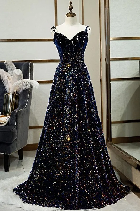 Sparkly Long A-line Lace Up Back Evening Prom Dresses Party Dress M1041 Tunics Seasonal trendy
