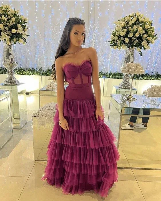 Purple Sweetheart A-Line Tulle Layers Long Formal Party Dress MD7312 Tunics Business professional Purple Sweetheart A-Line Tulle Layers Long Formal Party Dress MD7312 Tunics Business professional
