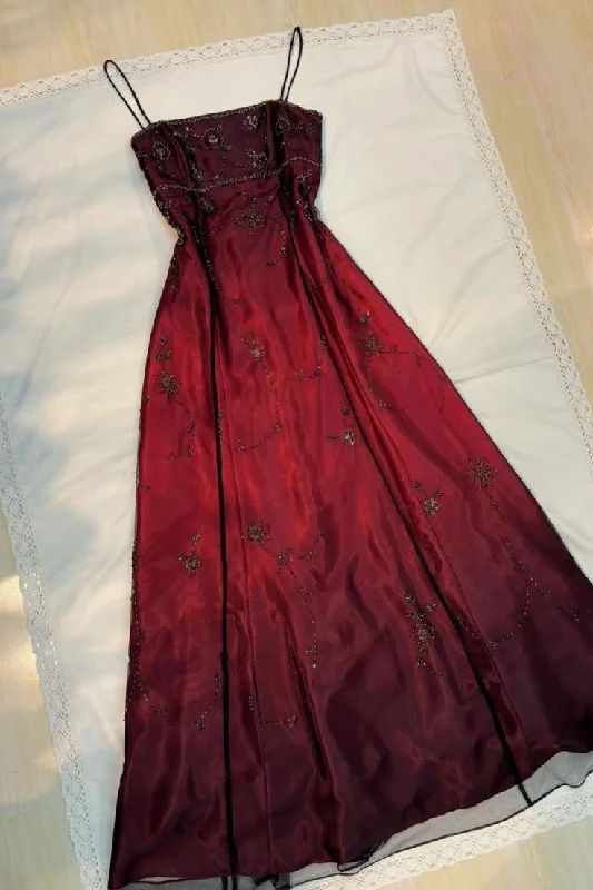 Wine Red Straps A-Line Beading Long Party Dress Vintage Prom Dress, D505 Tunics Travel practical Wine Red Straps A-Line Beading Long Party Dress Vintage Prom Dress, D505 Tunics Travel practical