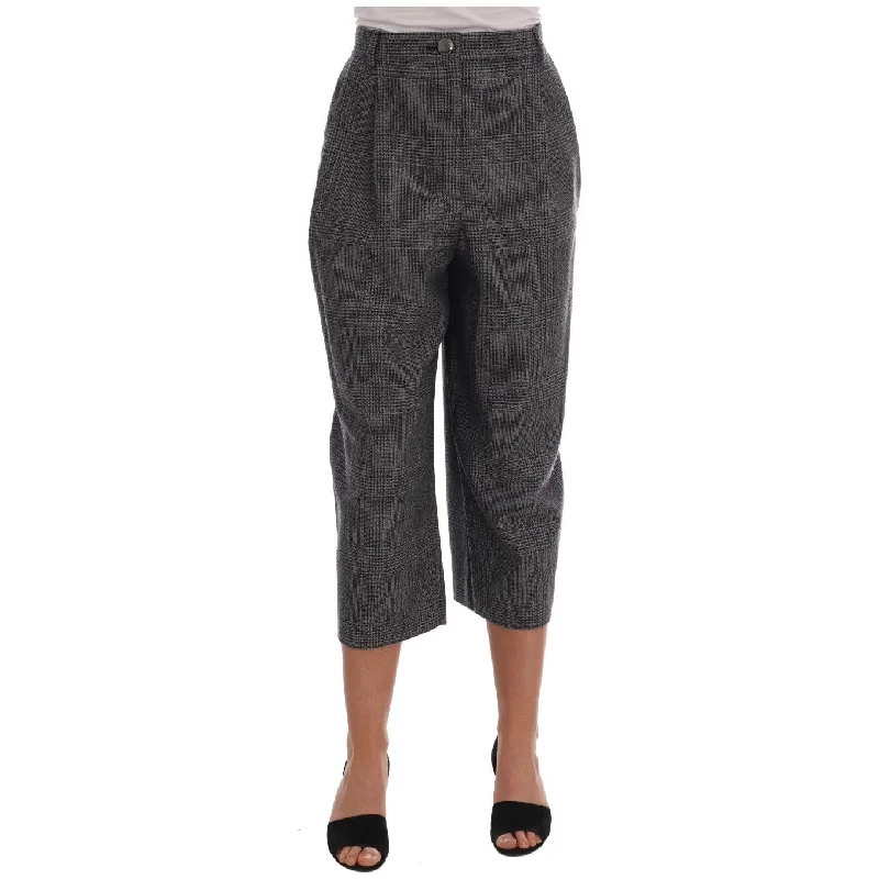 Dolce & Gabbana Elegant Gray Check Capri Wool Pants Comfortable Denim Leggings
