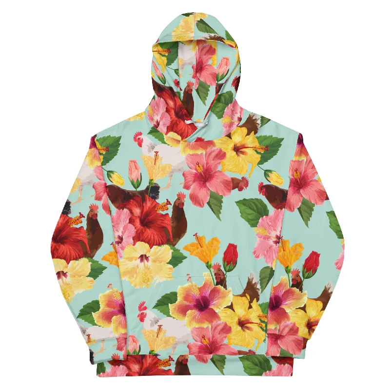 Tropical Chicken Vibes Hoodie Hoodie with Mock Neck Collared Structured
