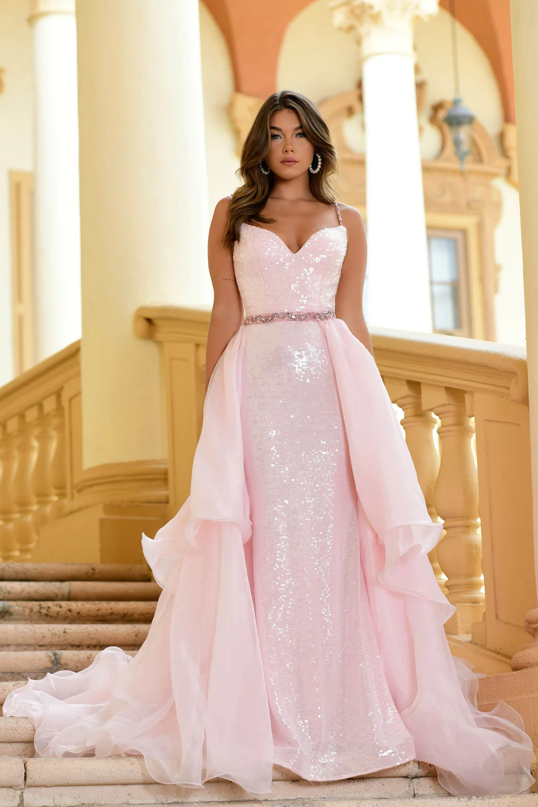 Ava Presley 28560 Long Sequin Gown Removable Organza Skirt Prom Dress Formal Pageant Turtleneck Neckline Stylish Ava Presley 28560 Long Sequin Gown Removable Organza Skirt Prom Dress Formal Pageant Turtleneck Neckline Stylish