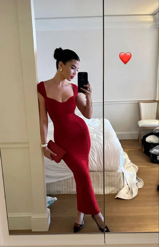 Sexy Red Straps Mermaid Long Evening Party Dress, D12 Chiffon Maxi Beach
