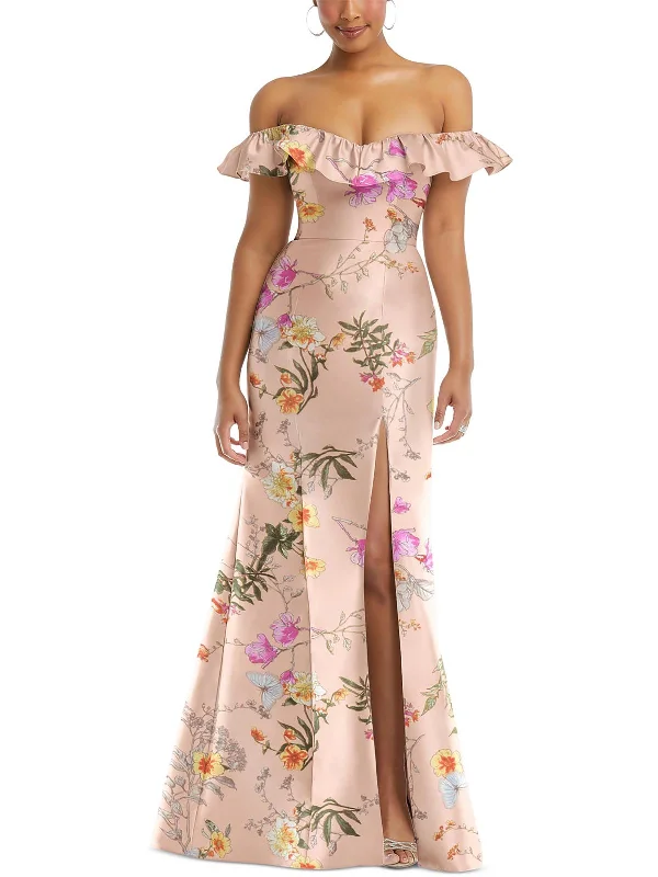 Womens Floral Print Polyester Evening Dress Tunics Custom made