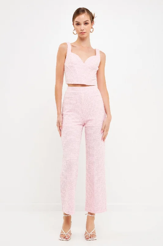 Stretch Tweed Pants Pink Trendy Velvet Pants