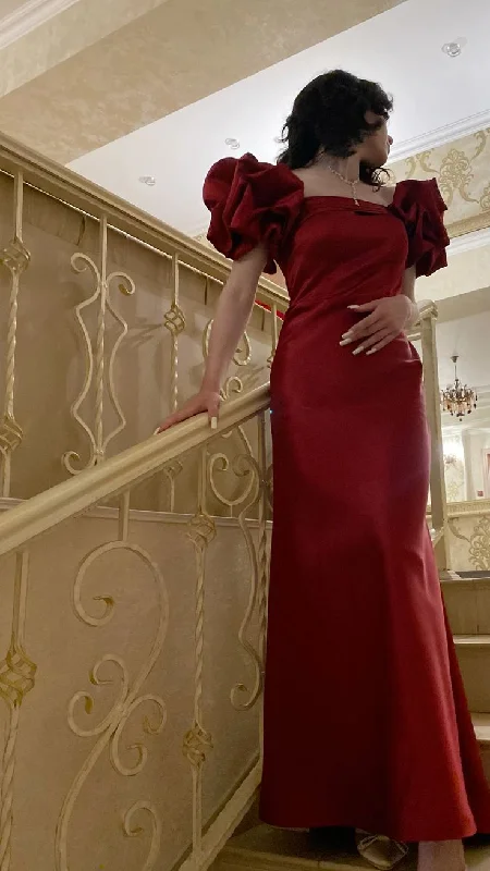 Wine Red Short Sleeves Sheath Satin Long Evening Party Dress MD7788 Tunics Silk luxurious Wine Red Short Sleeves Sheath Satin Long Evening Party Dress MD7788 Tunics Silk luxurious