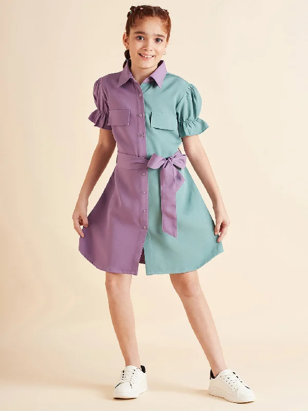 Girl's Lavender Polyester Solid Dress - Cherry & Jerry Tunics Vintage classic