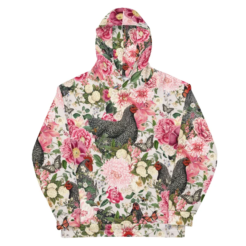 Secret Chicken Garden Hoodie, barred rock neutral Hoodie with Toggle Buttons Decorative Unique Secret Chicken Garden Hoodie, barred rock neutral Hoodie with Toggle Buttons Decorative Unique