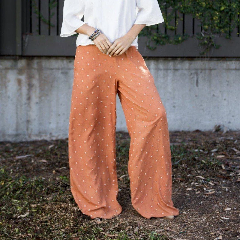 Go-Long Wide Leg Pant (Rust Bandhani) Chic Black Leggings