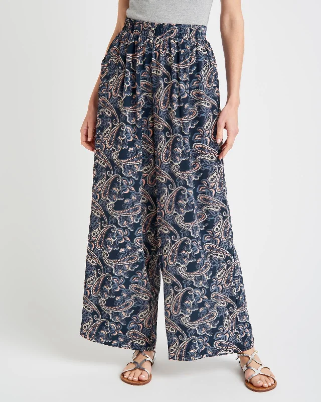 Alessandra Paisley Silk Wide Leg Pant Casual Plaid Pants