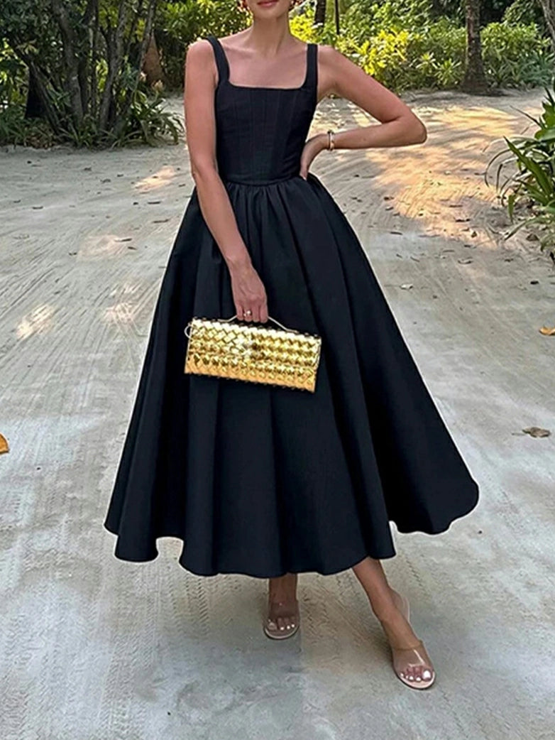 Women Elegant Black Sling Party Dress Tunics Yoga stretchy