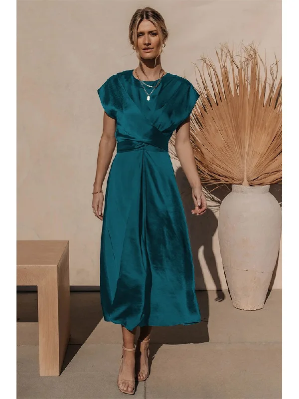 Satin Party Dress with Criss Cross Belt Tie Tunics Running lightweight