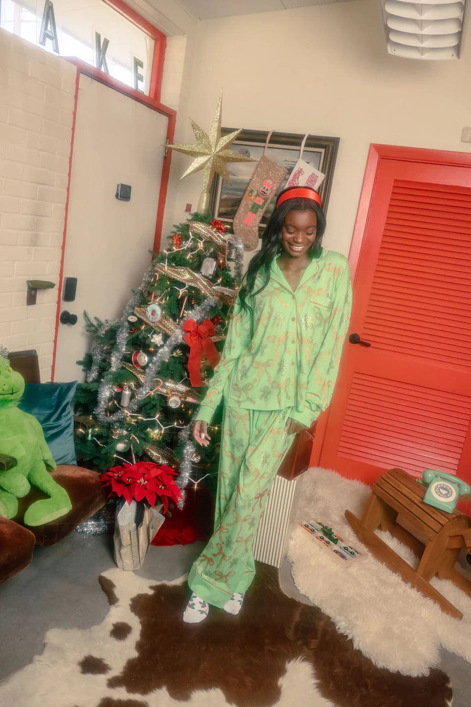 Gingerbread Men & Bows Pajama Pant Chic Checkered Pants