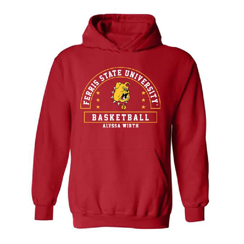 Ferris State - NCAA Women's Basketball : Alyssa Wirth - Classic Fashion Shersey Hooded Sweatshirt Hoodie with Side Slits Relaxed Casual Ferris State - NCAA Women's Basketball : Alyssa Wirth - Classic Fashion Shersey Hooded Sweatshirt Hoodie with Side Slits Relaxed Casual