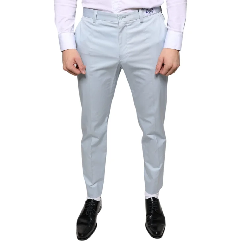 Dolce & Gabbana Light Blue Cotton Dress Pants Trendy Printed Leggings