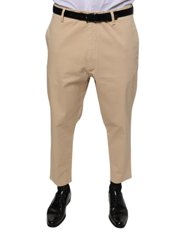 Beige Houston Men Cropped Dress Pants Fashionable Jogger Pants