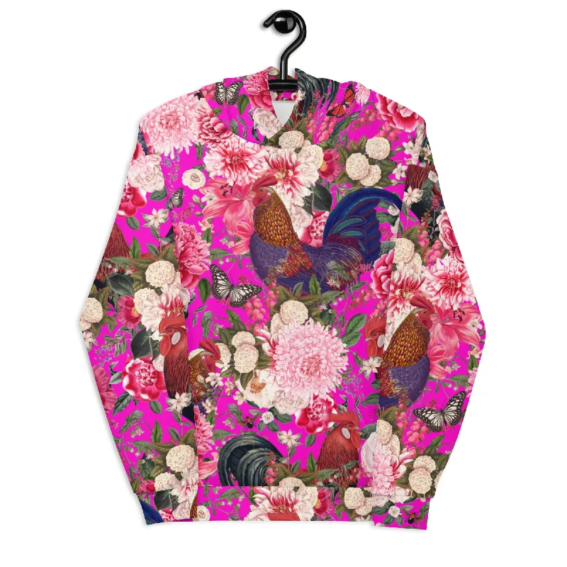 Secret Chicken Garden Hoodie, roosters Hoodie with Hem Elastic Stretchable Comfortable