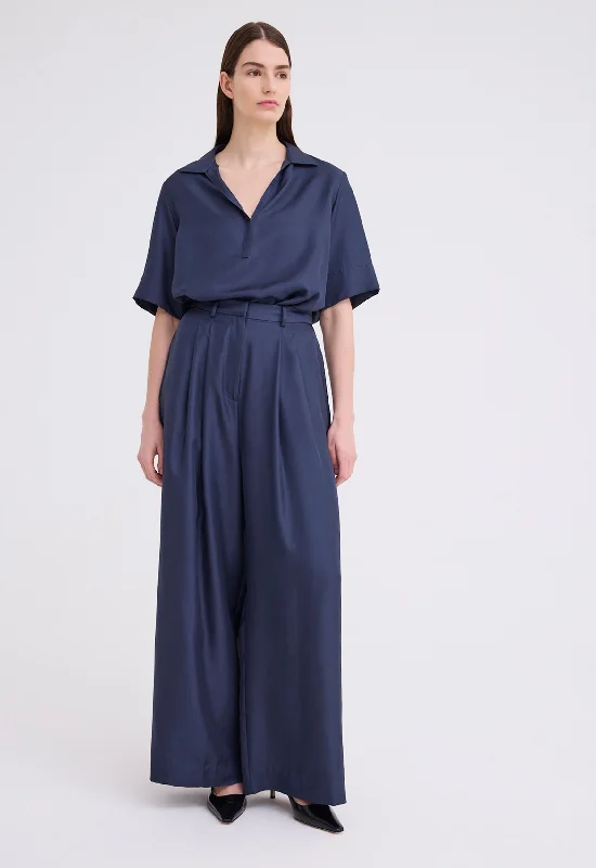 Poirot Silk Twill Pant - Sly Blue Relaxed Casual Leggings