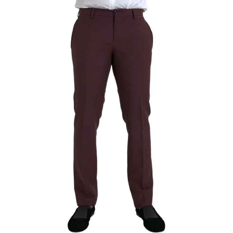 Dolce & Gabbana Maroon Wool Men Slim Fit Dress Pants Comfortable Jogger Trousers