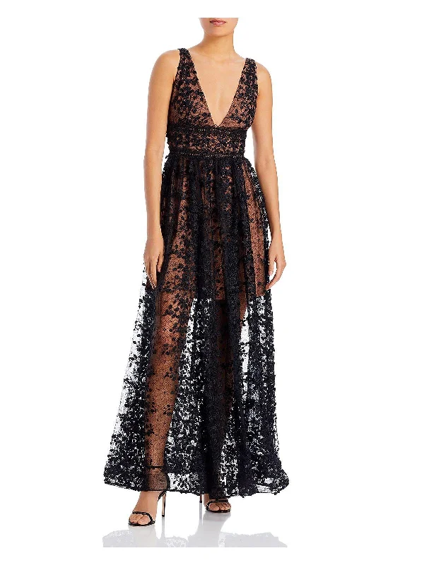 Megan Womens Lace Long Evening Dress Tunics Silk luxurious