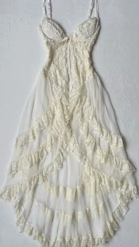 Spaghetti Straps A-Line Lace Vintage Long Party Dress, D11 Tunics Travel practical