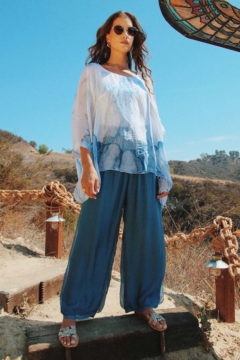 Free Hand-Dyed Silk Pants W/ Side Slits Cozy Jogger Leggings
