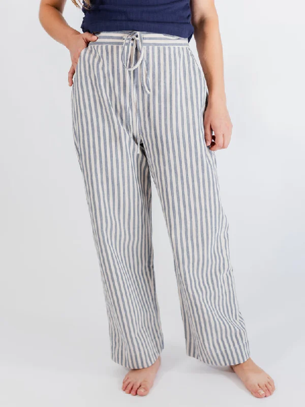 Emmy Drawstring Pant (Pinstripe Blue) Comfy High-Waist Jeans
