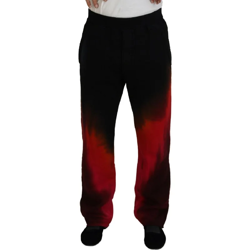 Dsquared² Black Red Cotton Logo Print Casual Pants Warm Wool Trousers