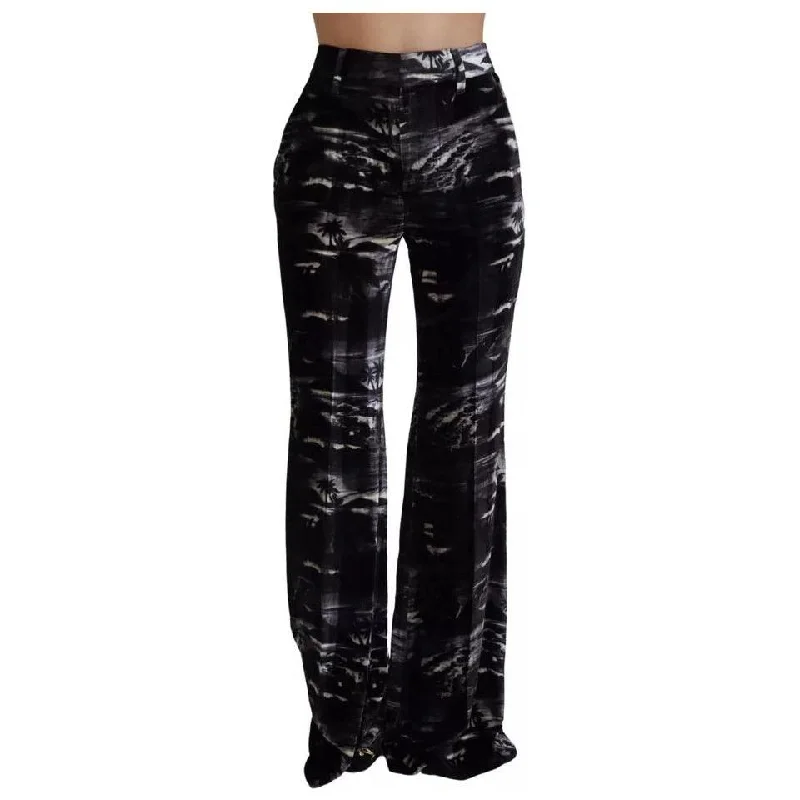Dsquared² Black Printed High Waist Super Flare Pants Fashionable Jogger Pants