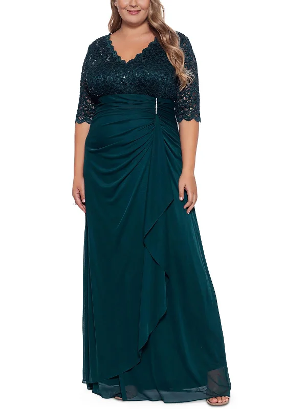 Plus Womens Lace Embellished Evening Dress Tunics Winter warm