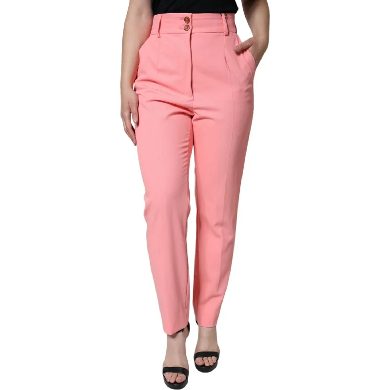 Dolce & Gabbana Rose Pink Polyester High Waist Tapered Pants High-Waist Trousers