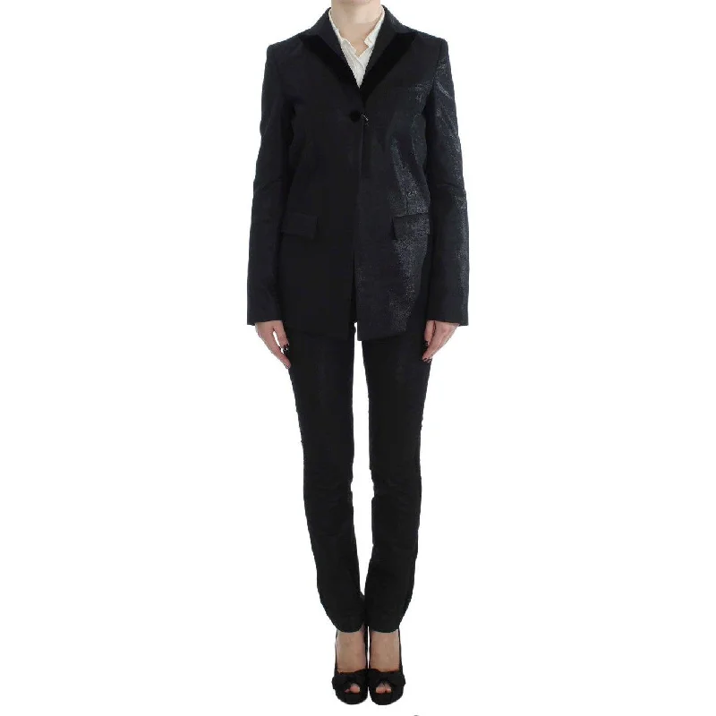 Exte Elegant Three-Piece Black Pants Suit Soft Cotton Pants