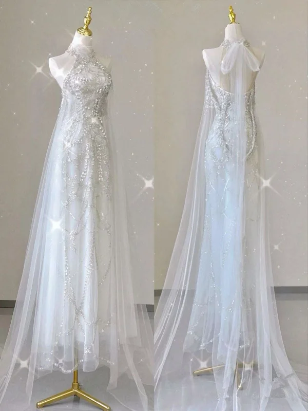Stunning Halter A-Line Tulle Long Evening Party Dress Wedding Dress, D239 Tunics Modern contemporary