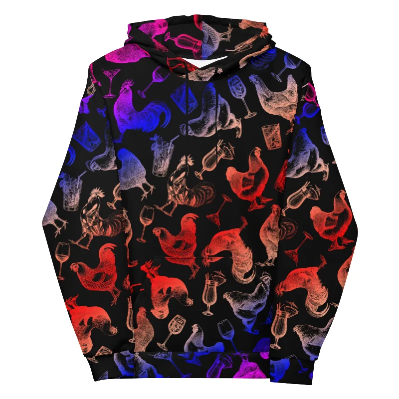Cocktails & Chickens Unisex Hoodie, multi Hoodie with Distressed Vintage Worn