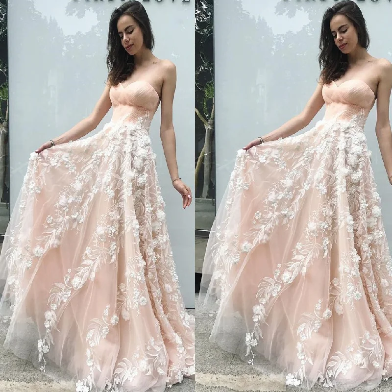 Princess A-Line Sweetheart Blush Pink Tulle Long Prom Dress with Flowers,Evening Party Dresses,PDY0258 Chiffon Maxi Beach
