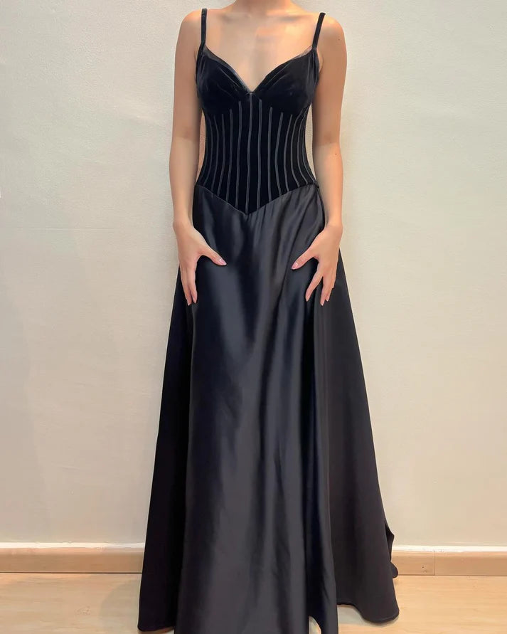 V Neck A Line Black Long Prom Dress Formal Party Dress MD7615 Tunics Stylish modern