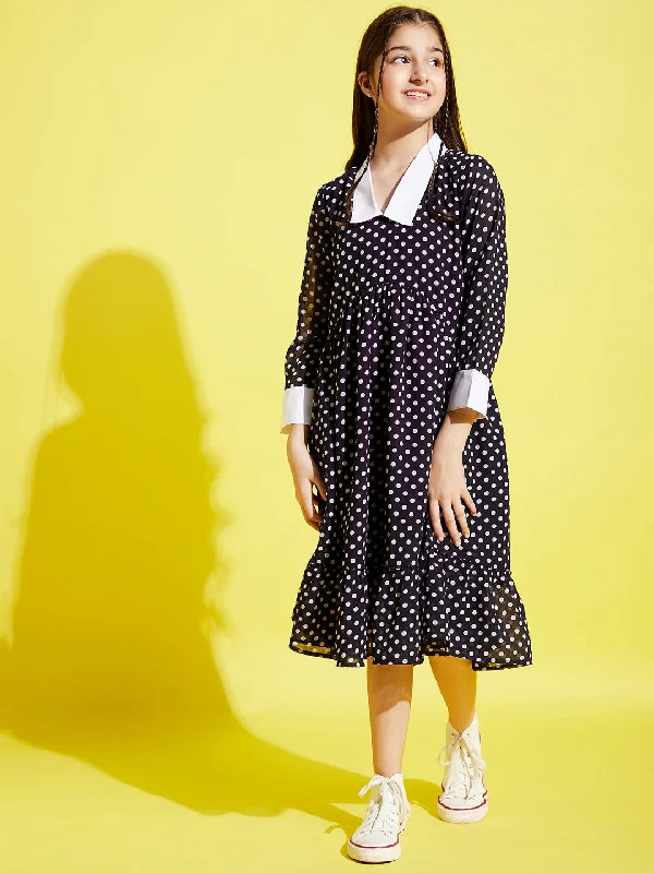 Girl's Navy Blue Polyester Printed Dress - Cherry & Jerry Tunics Recommended stylist Girl's Navy Blue Polyester Printed Dress - Cherry & Jerry Tunics Recommended stylist