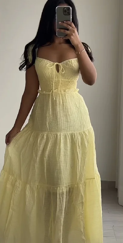 Yellow A-Line Fashion Vacation Dress Long Party Dress, D128 Tunics Prom sequined