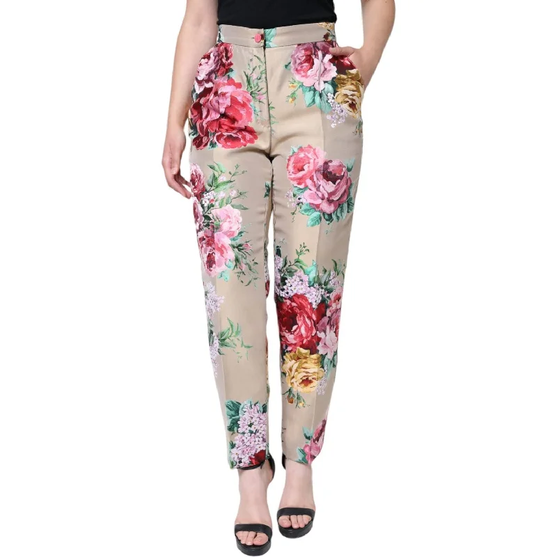 Dolce & Gabbana Beige Floral Jacquard High Waist Tapered Pants Classic Straight-Leg Pants Dolce & Gabbana Beige Floral Jacquard High Waist Tapered Pants Classic Straight-Leg Pants