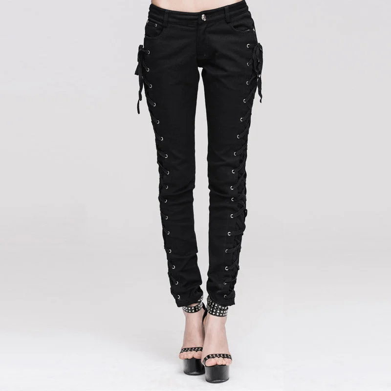 TRW105 daily life Punk style lace up stretchy black women pants Classic Chino Pants